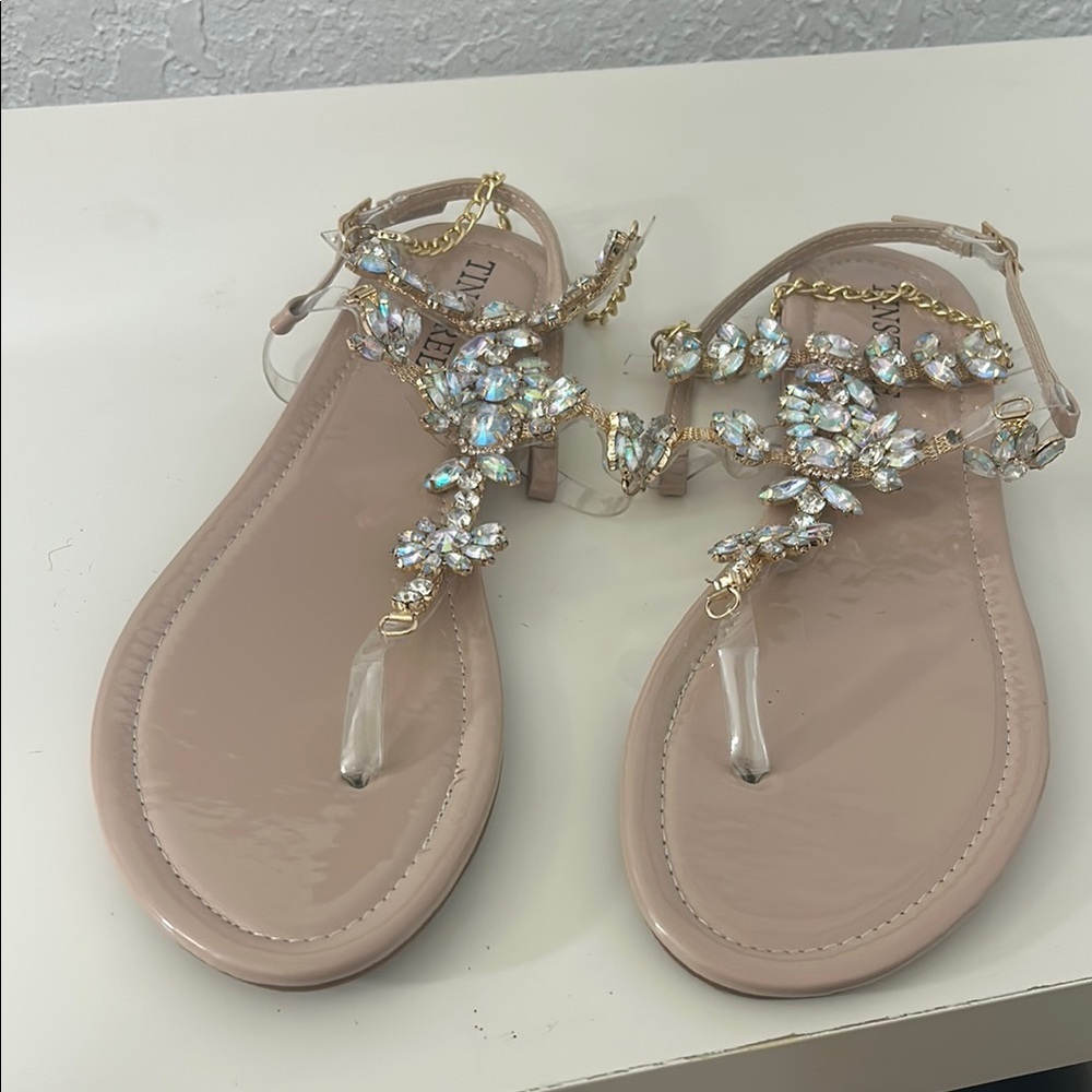 TINSTREE Tan Sandals with Crystal Embellishments size 10